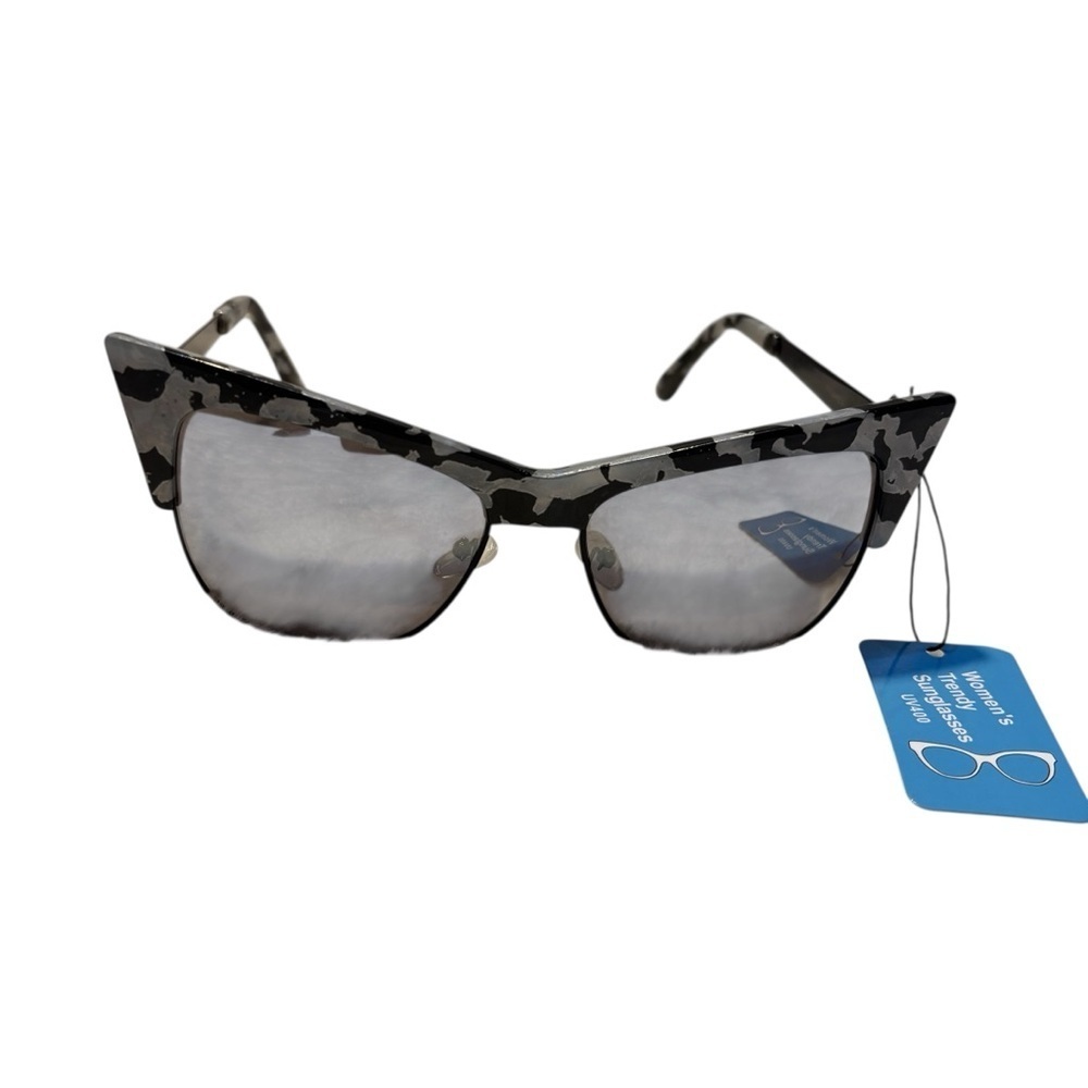 NWT Sunglasses Black Grey Cat-Eye Tortoise Shell Mirror lenses UV400 Retro